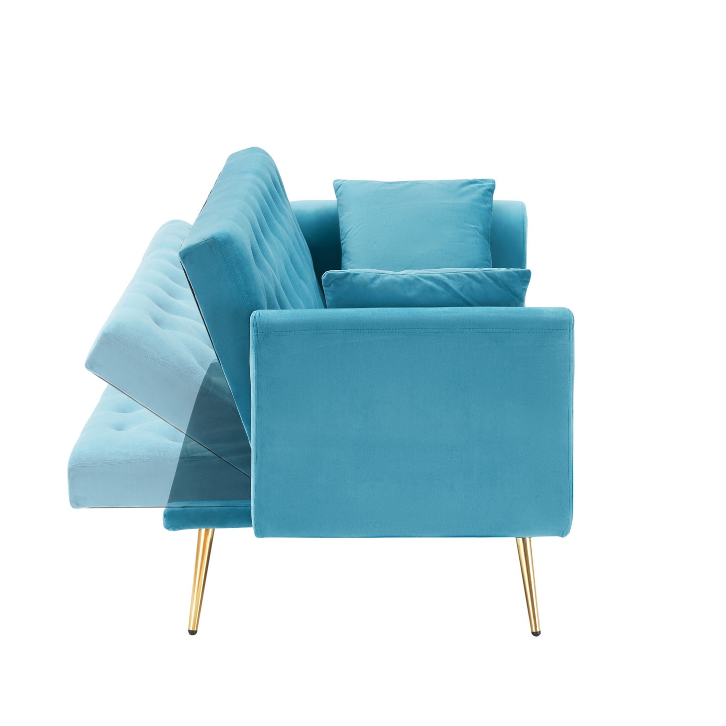 71 inch convertible love seat sofa, American retro, light blue velvet, suitable for small living room, bedroom, office