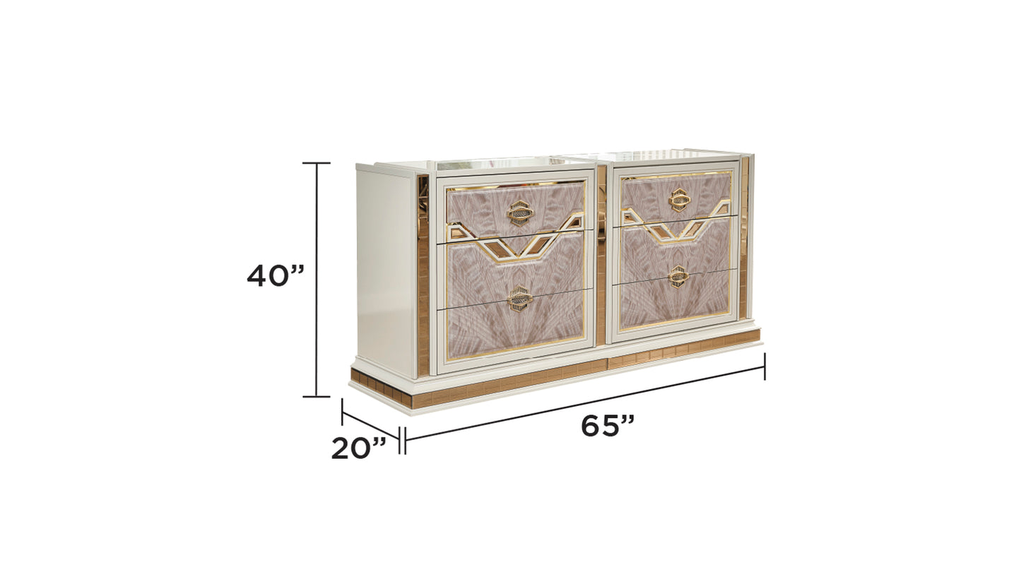 Omari Modern Style 6- Drawer Dresser Made with Wood and Gold Accents in Beige