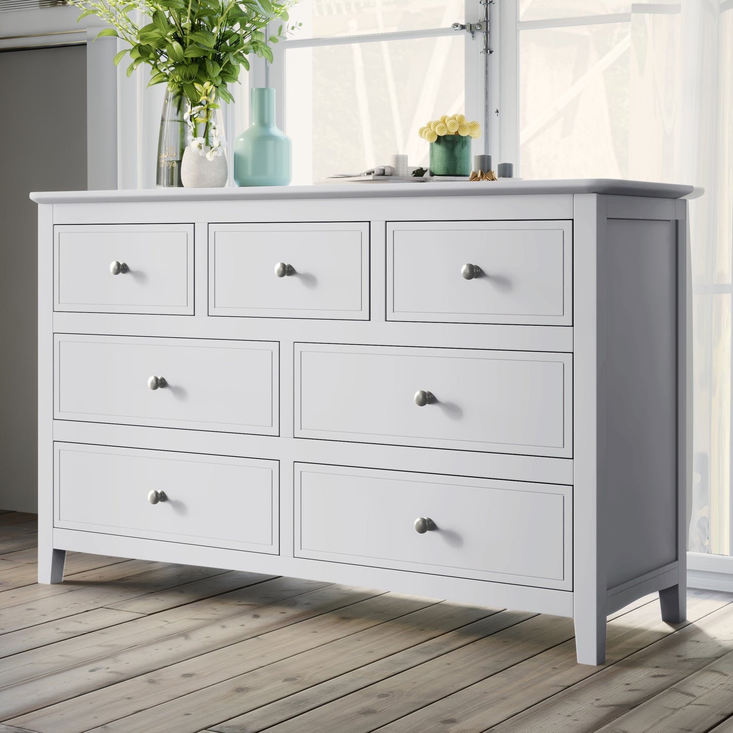 White Solid Wood 5 Pieces Queen Bedroom Sets(bed+nightstand*2+chest+dresser)old sku:BS515101AAK