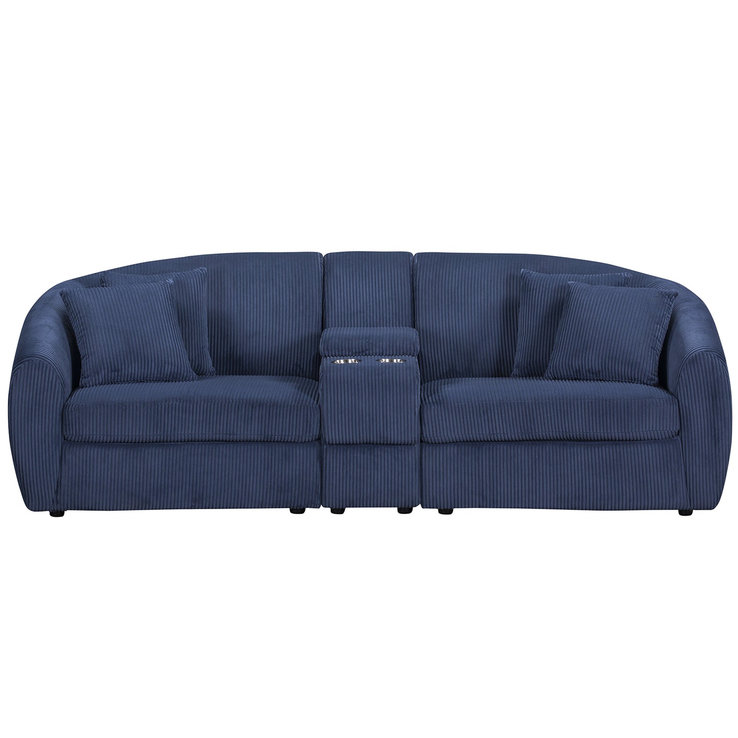 UNITED WE WIN corduroy fabric, two cup holders, storage, oversized two-seat, solid wood frame, high quality sponge filling, curved placement sofa