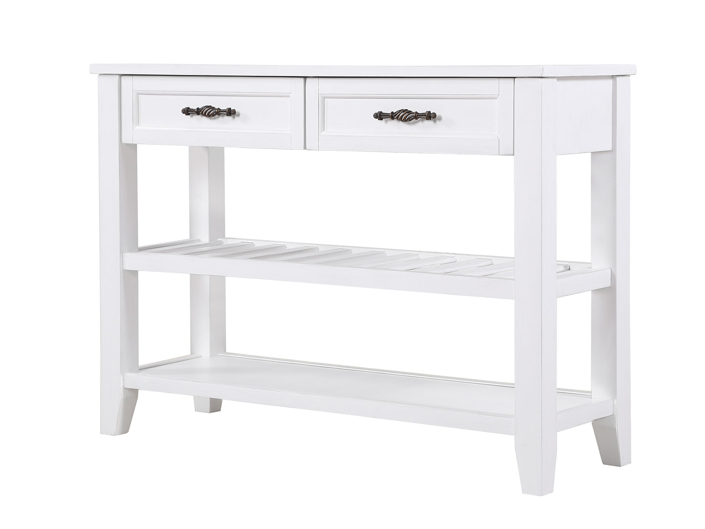 Console Sofa Table with 2 Storage Drawers and 2 Tiers Shelves, Mid-Century Style 42'' Solid Wood Buffet Sideboard for Living Room Furniture Kitchen Dining Room Entryway Hallway, Antique White