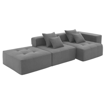 105.5''L Shaped Modular Sectional Sofa,Minimalist Corduroy Floor Couch Set,Convertible Foam-Filled Cloud Compressed Couch for Living Room,3 PC Free Combination,No Assembly Required,3 Colors