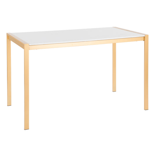 Fuji Modern/Glam Dining Table in Gold Metal with White Marble Top by Lumisource