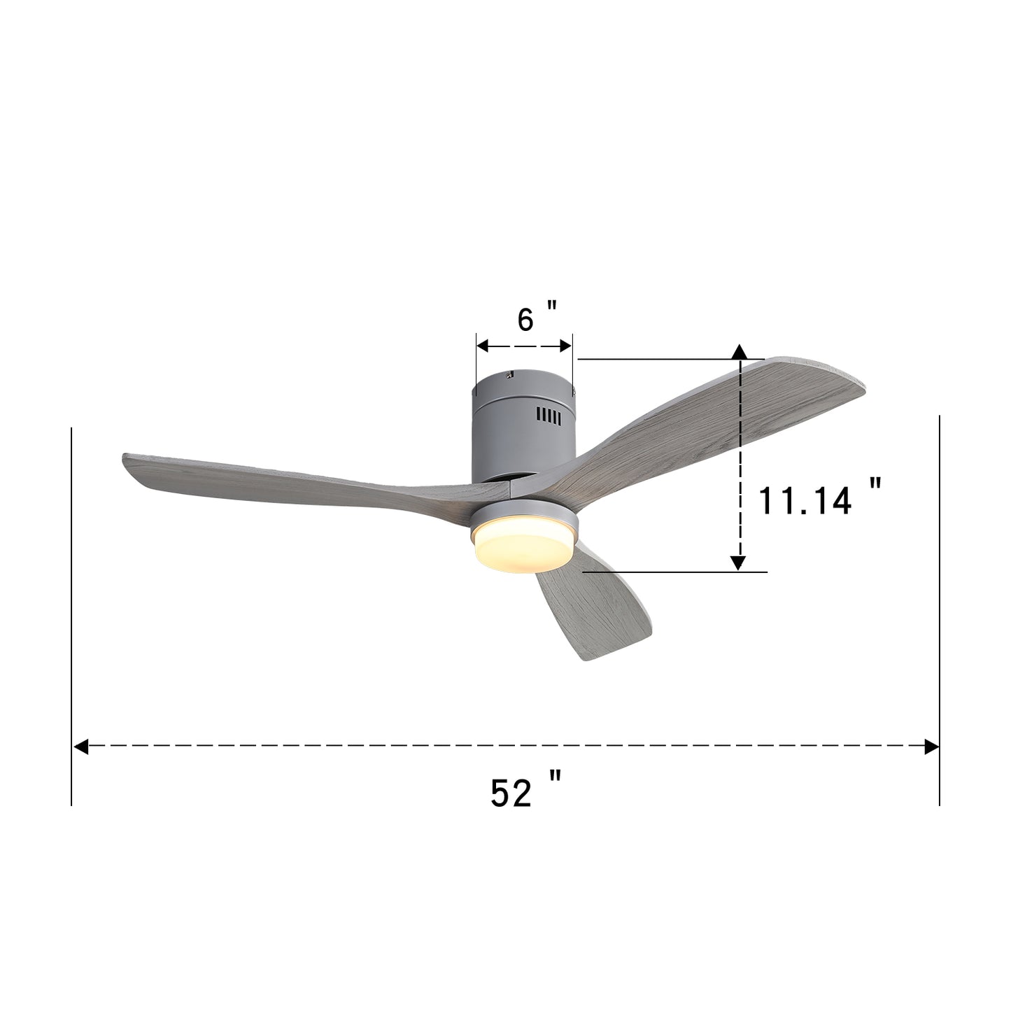 52 Inch Ceiling Fan With Lights 3 Solid Wood Fan Blade Noiseless Reversible Motor Remote Control With Light