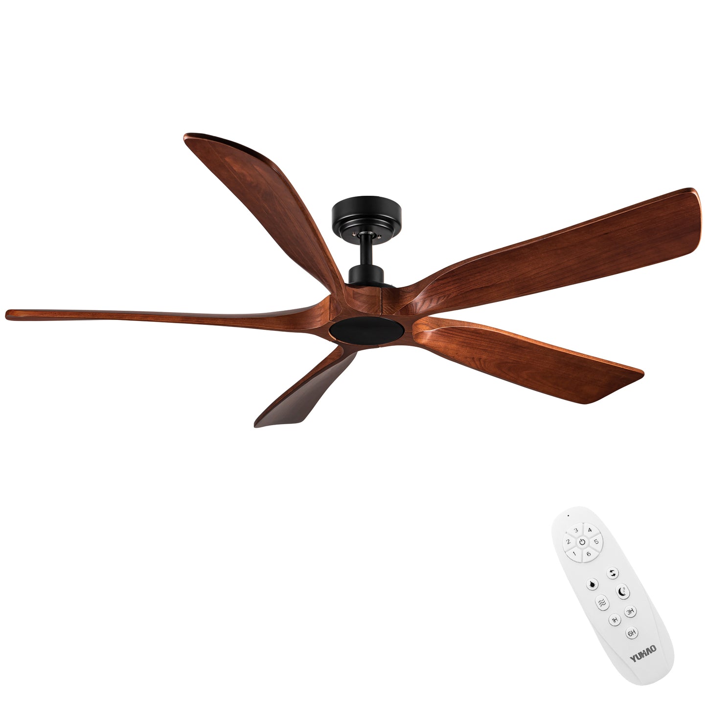 60 in. Farmhouse Walnut Wood Ceiling Fan with Remote Control,without Light