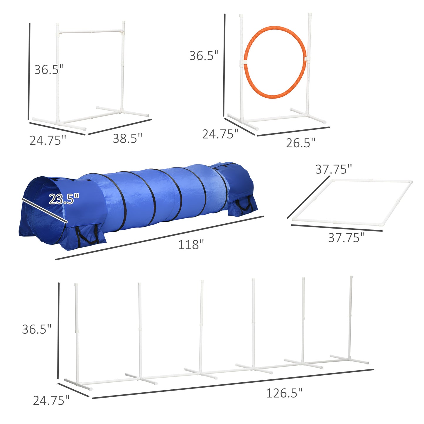 PawHut Dog Agility Training Equipment with 9.8' Tunnel & Canine Whistle, Dog Obstacle Course for Backyard with Pause Box, Includes Dog Agility Tunnel, Agility Jumps, Weave Poles, 8-Piece