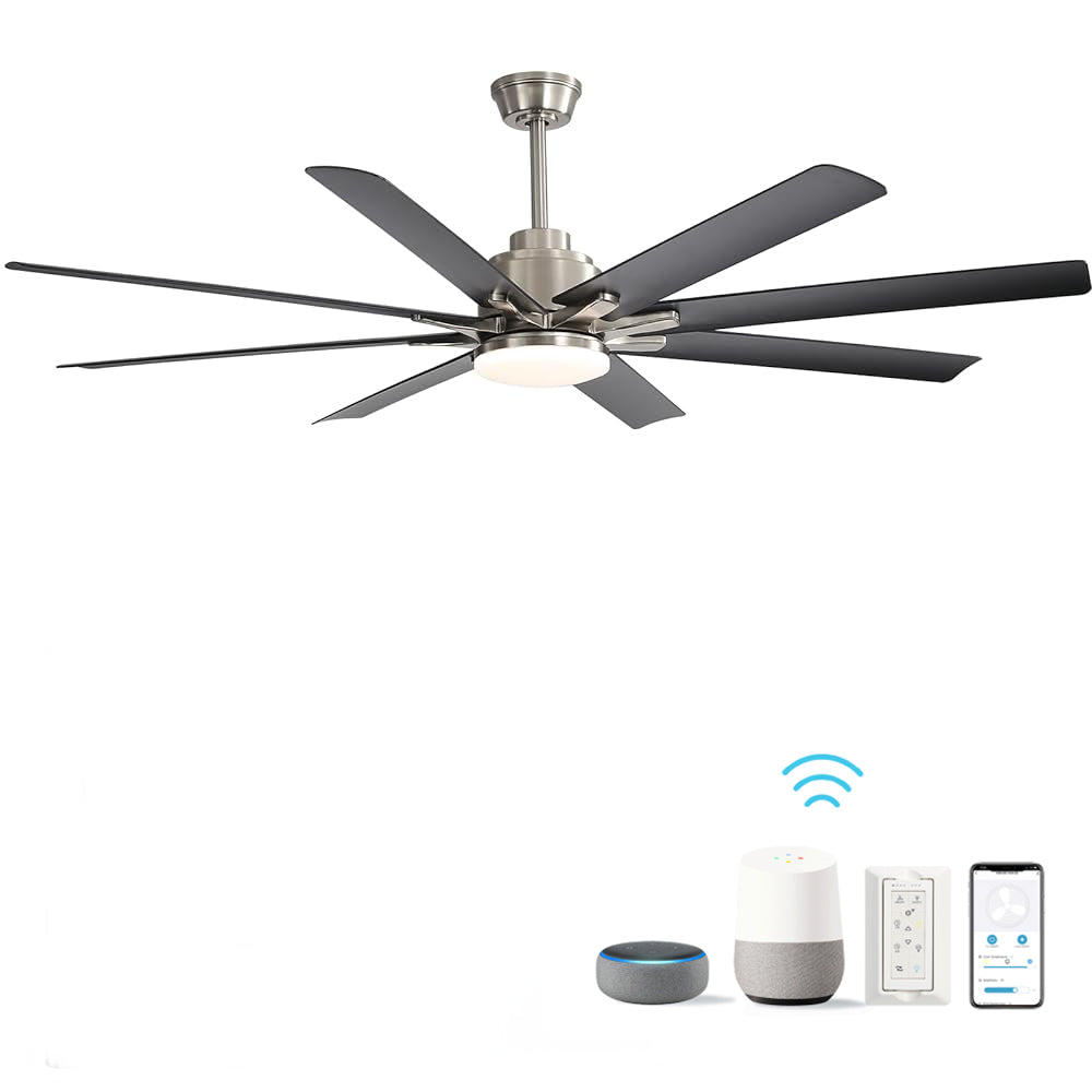 66 Inch Large Ceiling Fan With Dimmable Led Light 8 ABS Blades Smart Remote Control Reversible DC Motor For Living Room