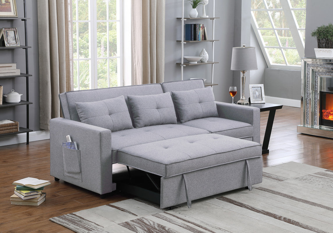 Zoey 79.75" Light Gray Linen Convertible Sleeper Sofa with Side Pocket