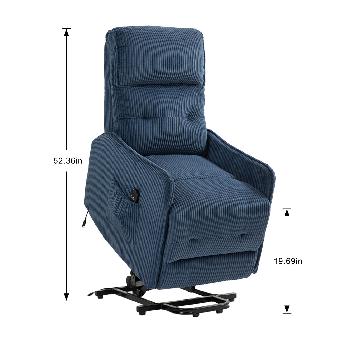 COOLMORE Recliner Chair, Electric Recliner Chairs for Adults, Side Pocket Power Reclining Chair Pocket Springs Seat Cushion, Corduroy Fabric Recliner Sofa for Living Room, Bedroom, Home Theater (Navy)