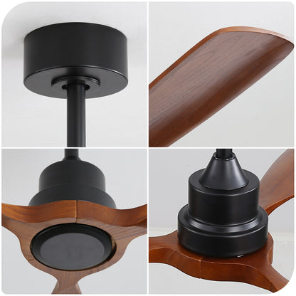 48 Inch Ceiling Fan Without Light, 3 Solid Wood Blades Outdoor Ceiling Fan 6-speed Reversible DC Motor for Living Room