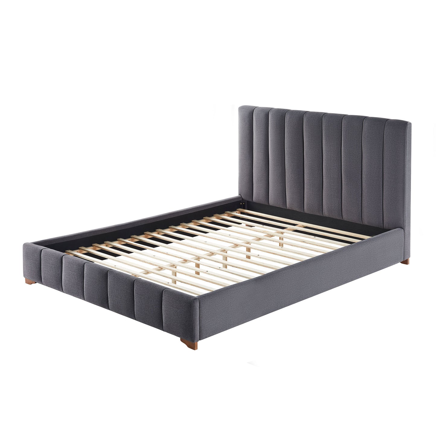 Full Size Modern Design Bed Frame Upholstered Queen Bed Frame Platform with Headboard Fabric Headboard Wooden Slats Support, No Box Spring Needed,Mattress Foundation,Dark Grey