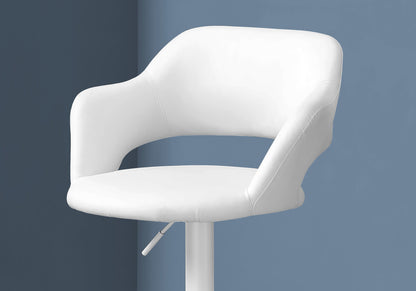 Bar Stool, Swivel, Bar Height, Adjustable, White Metal, Leather Look, Contemporary, Modern