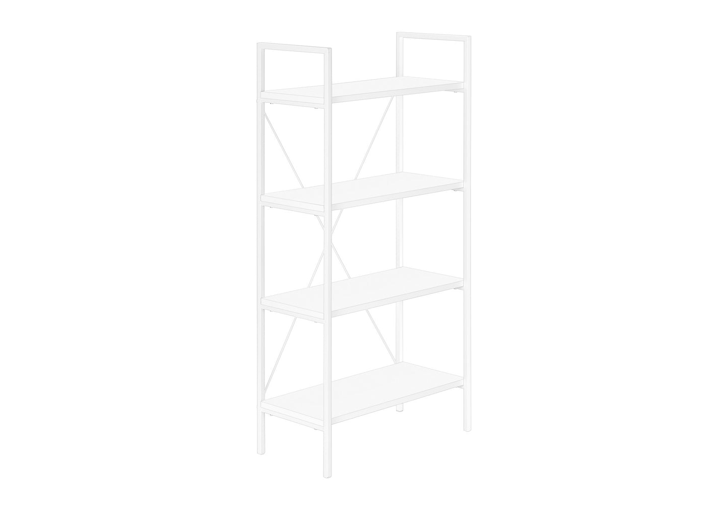 Bookshelf, Bookcase, 4 Tier, 48"h, Office, Bedroom, White Laminate, White Metal, Contemporary, Modern