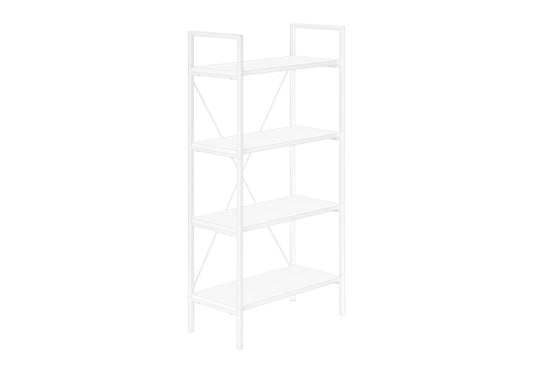 Bookshelf, Bookcase, 4 Tier, 48"h, Office, Bedroom, White Laminate, White Metal, Contemporary, Modern