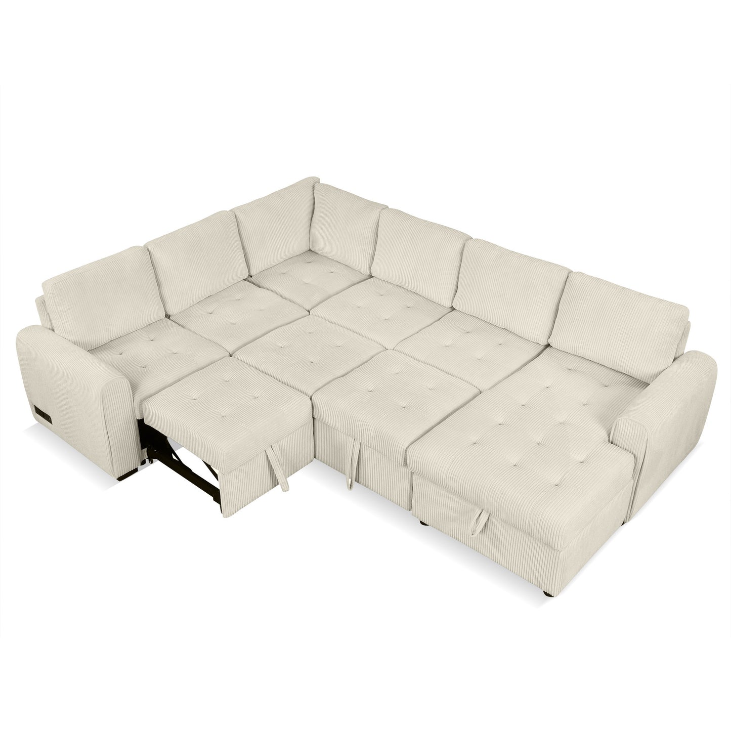 107.5" U-shaped Sofa Sectional Sofa Pull-out Sofa bed with a Storage Chaise Lounge, Charging Devices for Living Room, Beige