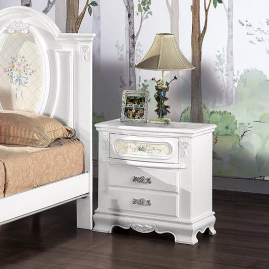White 2-Drawer Nightstand with Floral Motifs