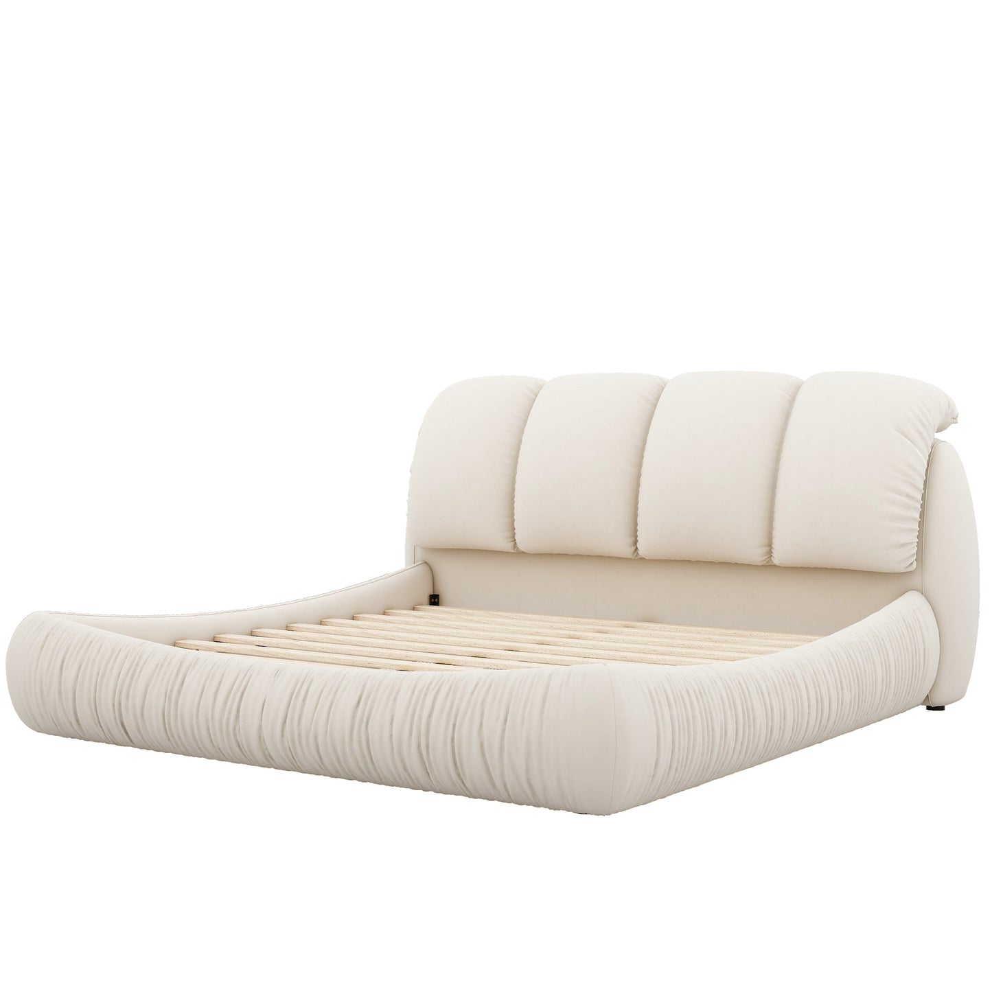 King Size Luxury Upholstered Bed with Thick Headboard, Velvet King Bed with Oversized Padded Backrest, Beige(Expect Arrive date 2024/3/12)