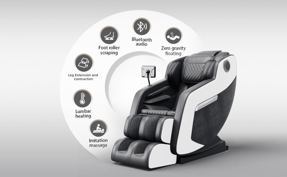 Open Massage Chair,Full Body Zero Gravity Recliner with Bluetooth, Hip Heating, Foot Massage and Air Massage System for Home Office, for mom/dad (Black and white)