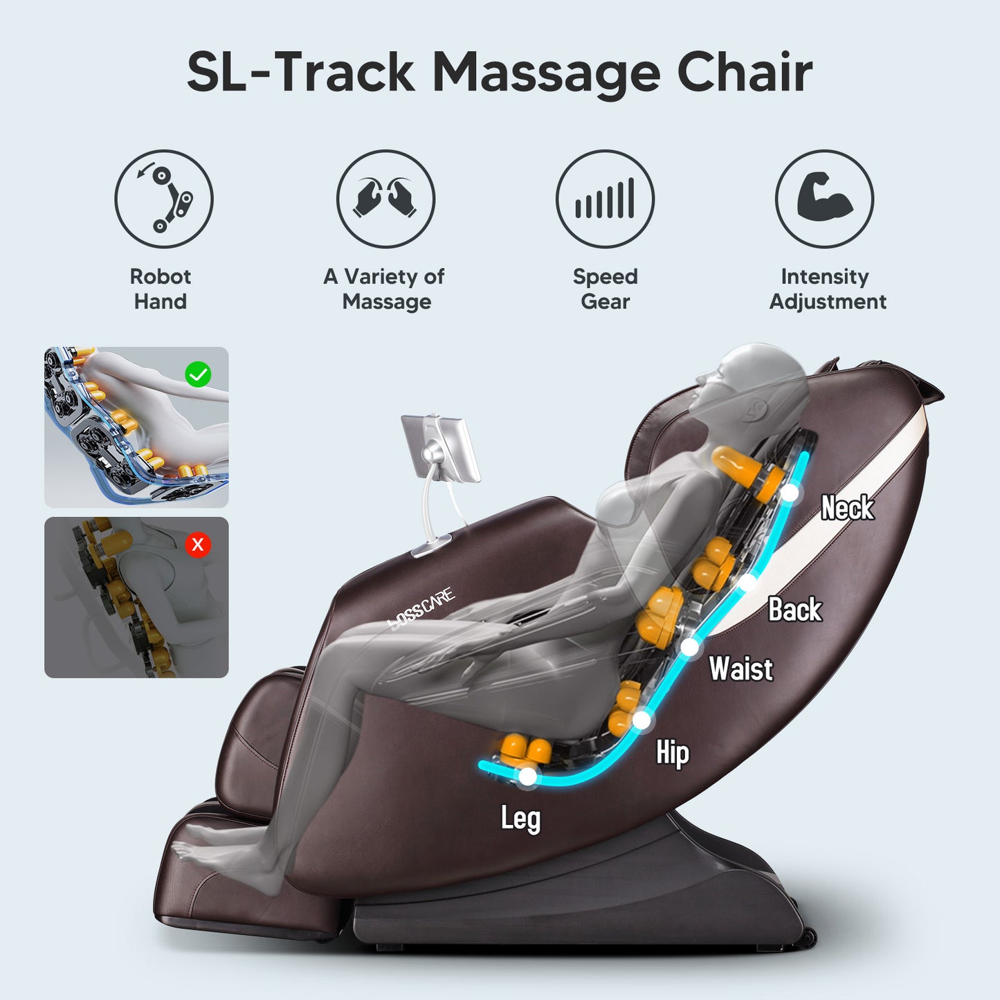 BOSSCARE  New Massage Full Body Chairs with AI Voice, App Control Zero Gravity Shiatsu Recliner Massage Chair Brown