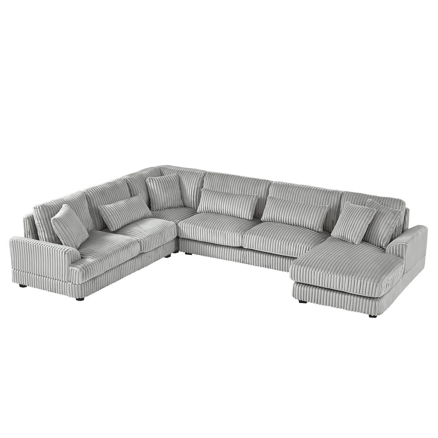 Modern Grey Oversized U-shaped Sectional Sofa with Chaise Lounge, Upholstered in Soft Corduroy