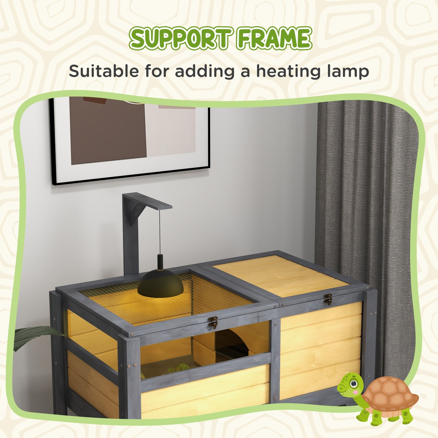 PawHut Tortoise Habitat with Shelf Storage, Tortoise Enclosure with Weather Protection, Tortoise Gift Accessory, Reptile Enclosure with Tray, Light Support Frame, Yellow