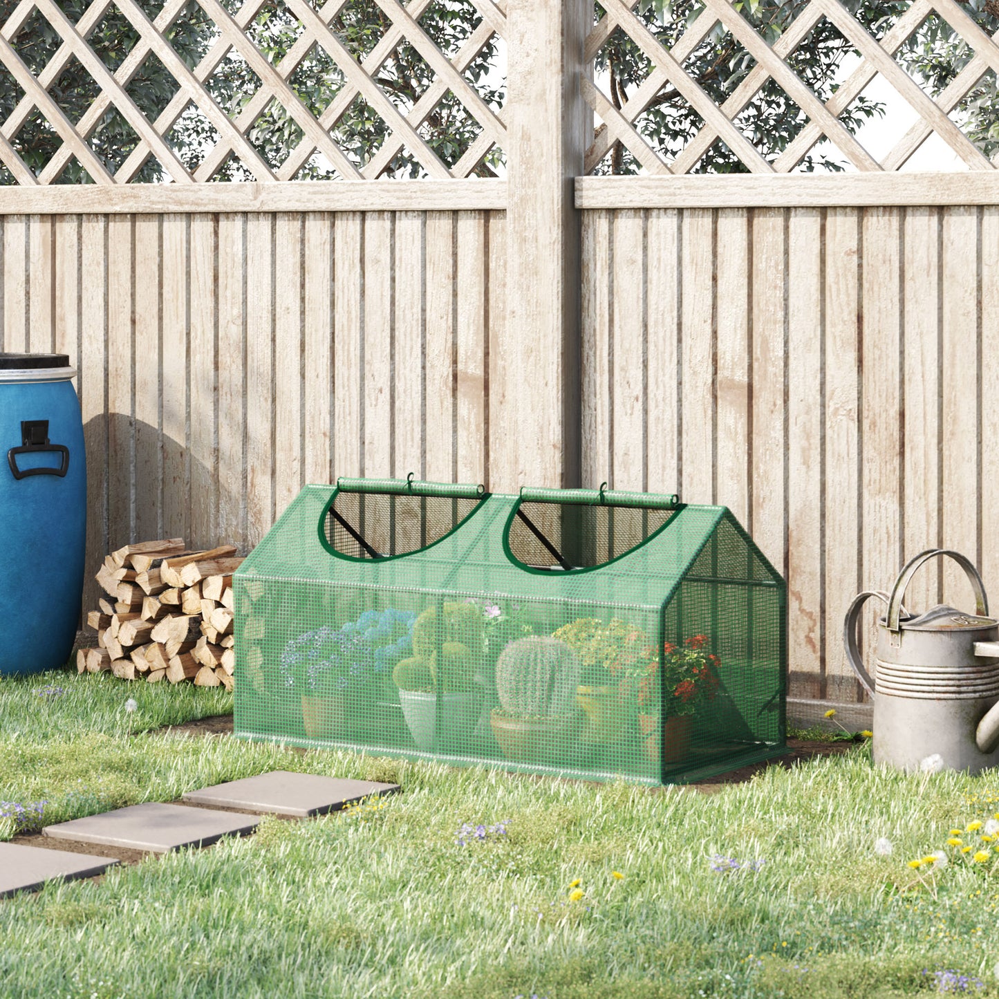 Outsunny 4' x 2' x 2' Portable Mini Greenhouse, Small Green House with PE Cover, Roll-up Zippered Windows for Indoor, Outdoor Garden, Green