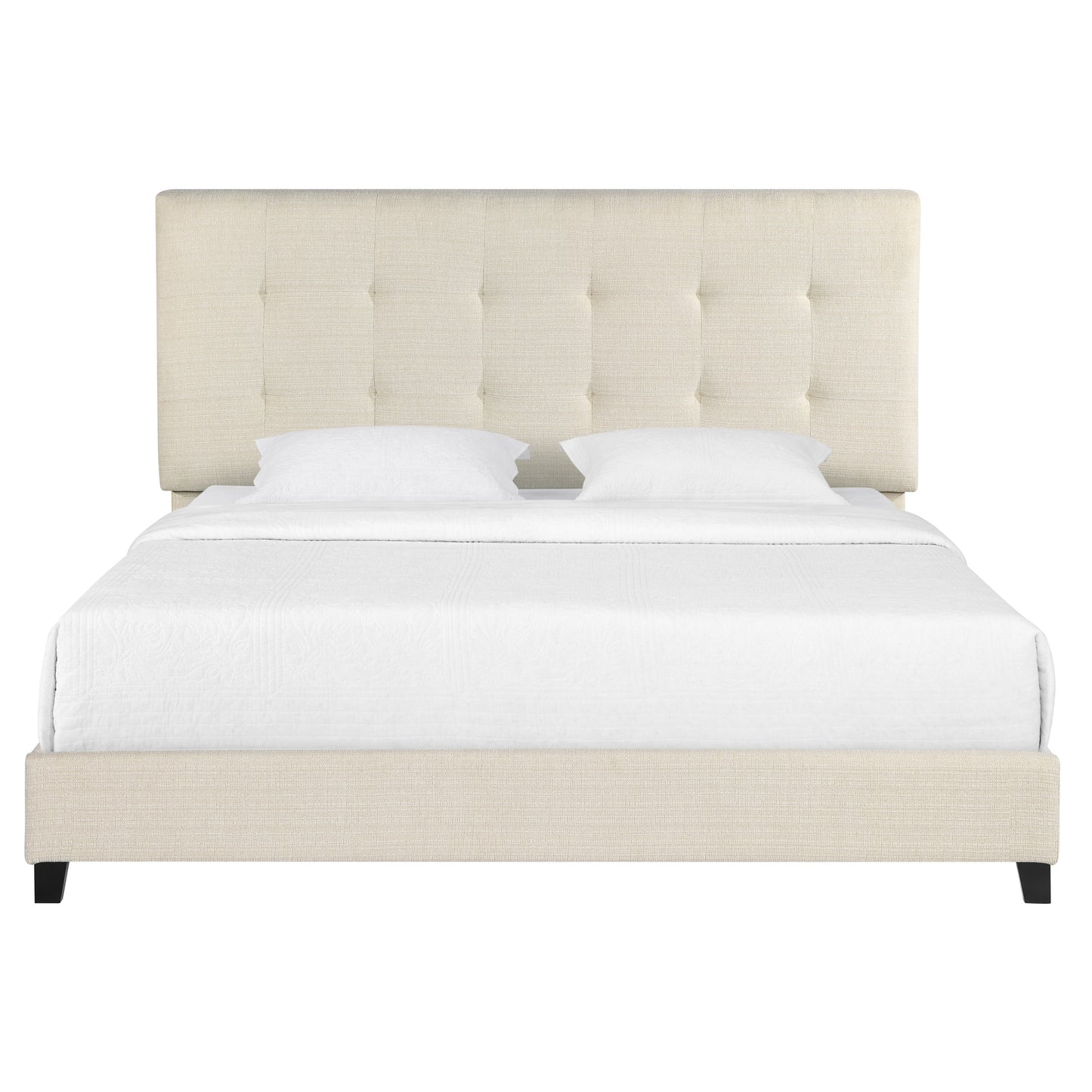 King Size Beige Tufted Upholstered Platform Bed