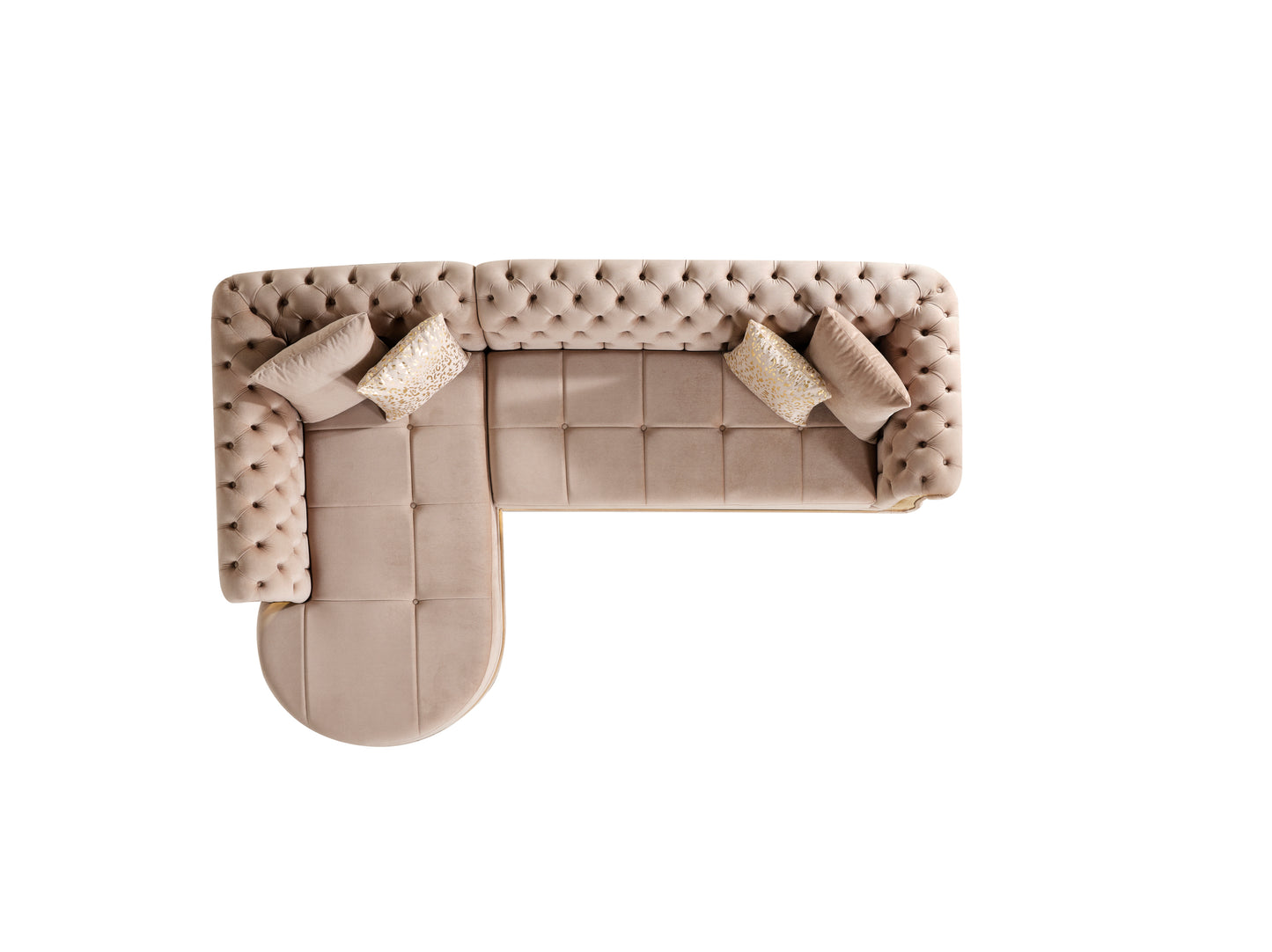 Gold Detailed Tufted Upholstery Sectional made with Wood In Taupe