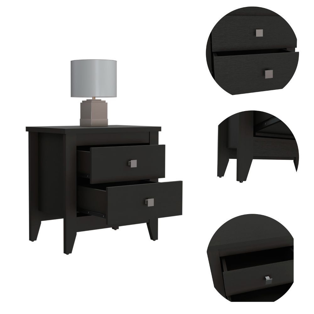 Amara Nightstand , End Table, Side Table Two Shelves, Four Legs -Black