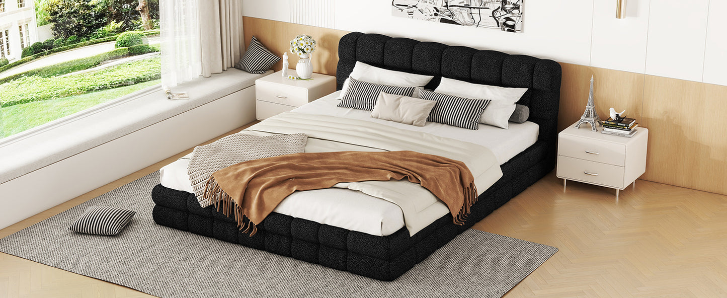 Queen Size Upholstered Platform Bed, Black