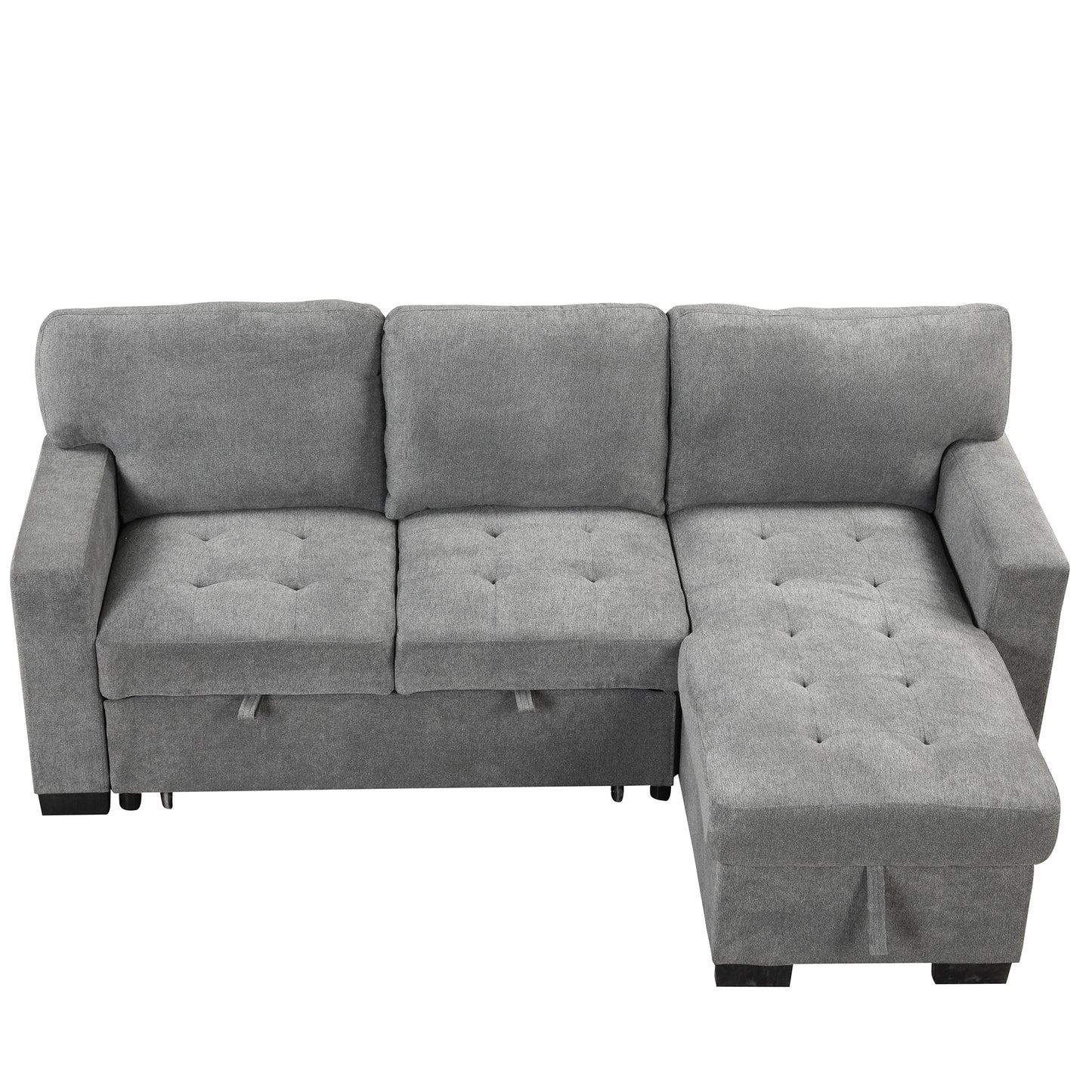 Stylish and Functional Light Chaise Lounge Sectional with Storage Rack Pull-out Bed Drop Down Table  and USB Charger Gray