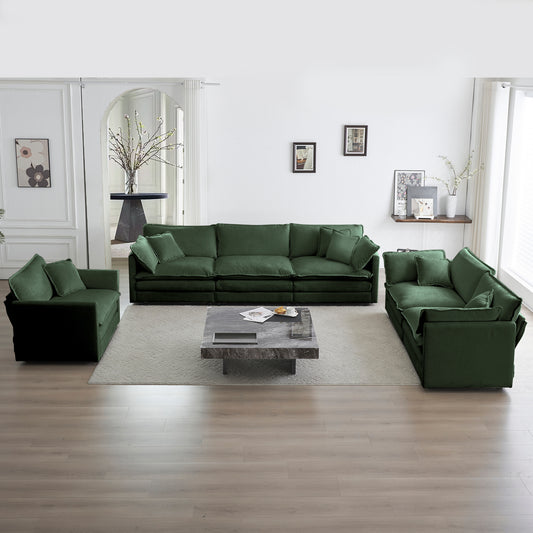 Modern Sofa Couch, 3 Piece Set Extra Deep Seat Sectional Sofa for Living Room, Oversized Sofa, 3 Seat Sofa, Loveseat and Single Sofa, Green Chenille