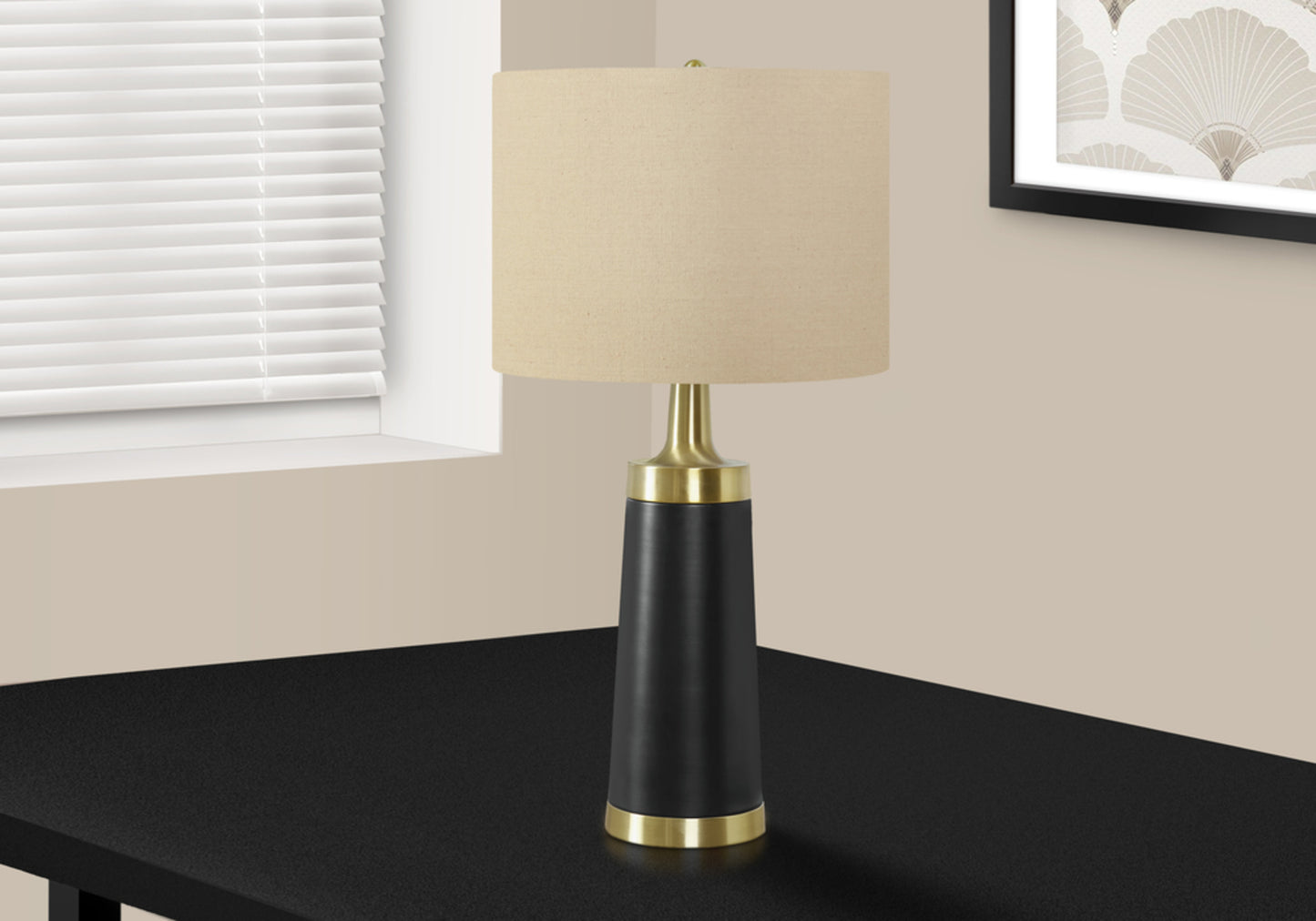 Lighting, 28"h, Table Lamp, Black Metal, Beige Shade, Contemporary