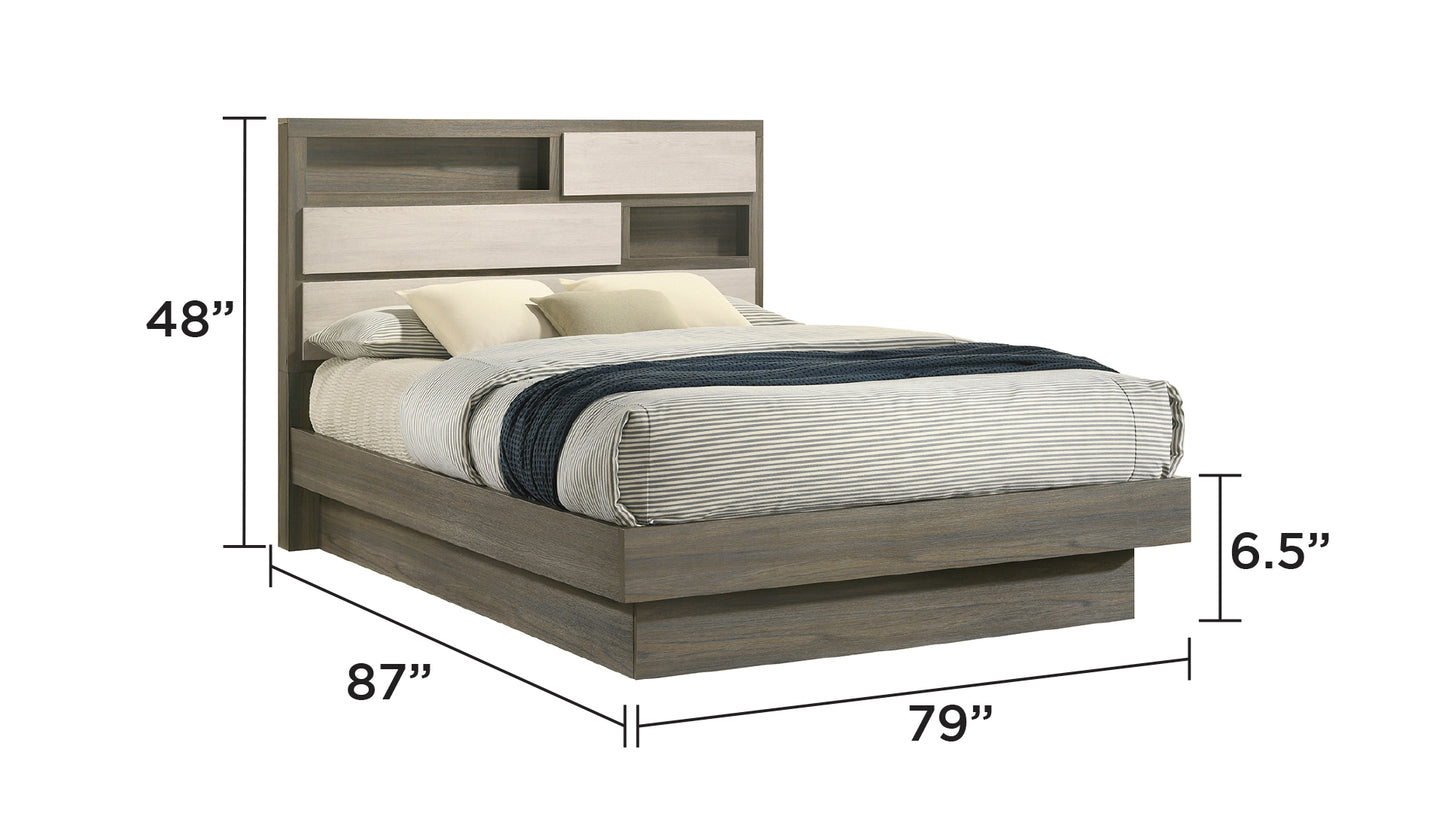 Gem Modern Style King Bed Made with Wood in Beige & Brown