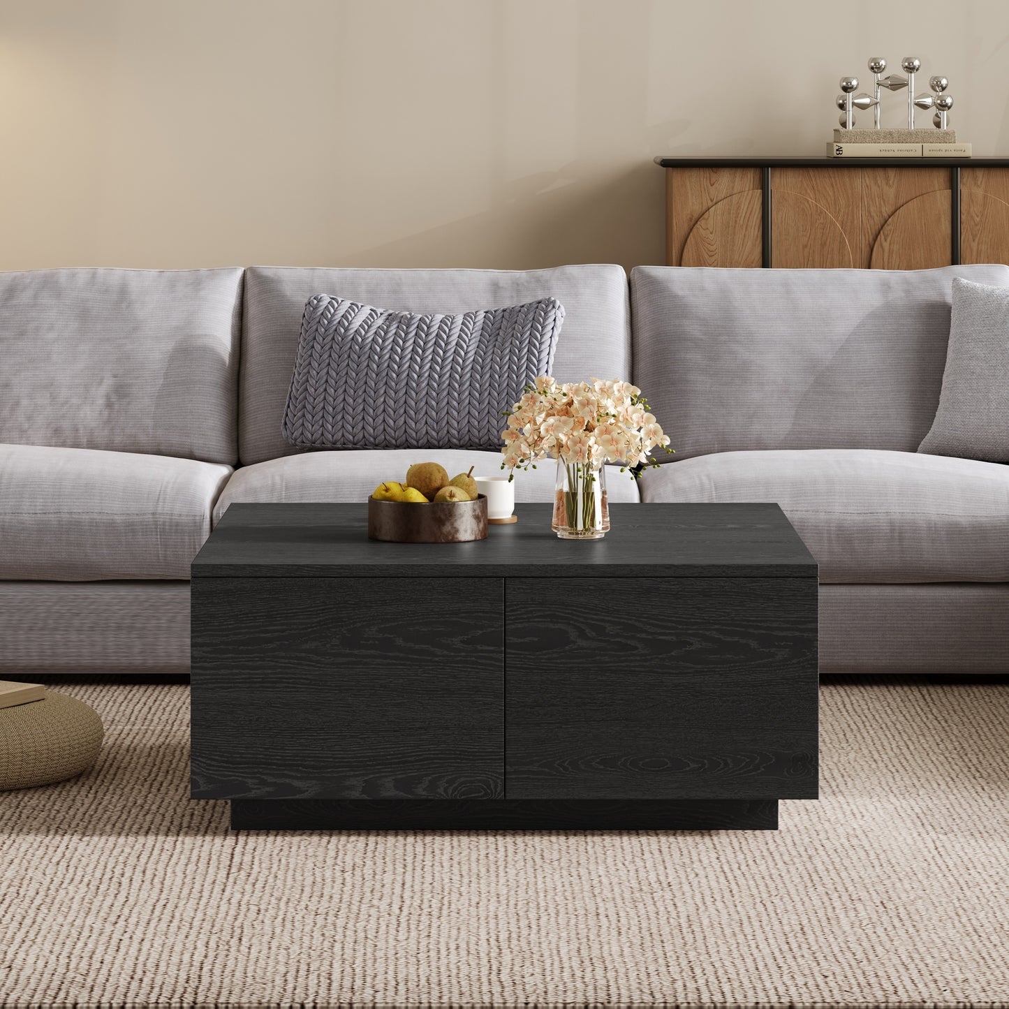33.25' Square Coffee Table with 4 Drawers, Black