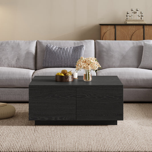 33.25' Square Coffee Table with 4 Drawers, Black