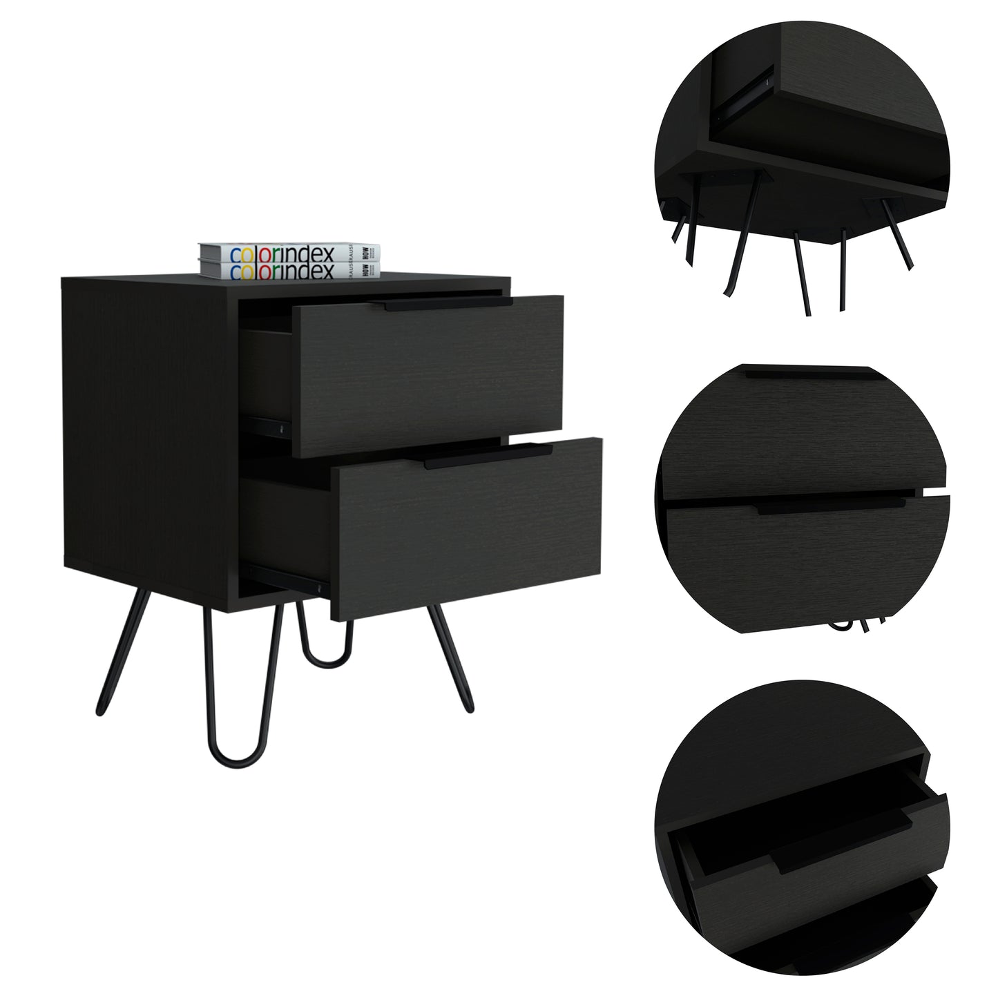 Black Wengue 2-Drawer Rectangle Nightstand