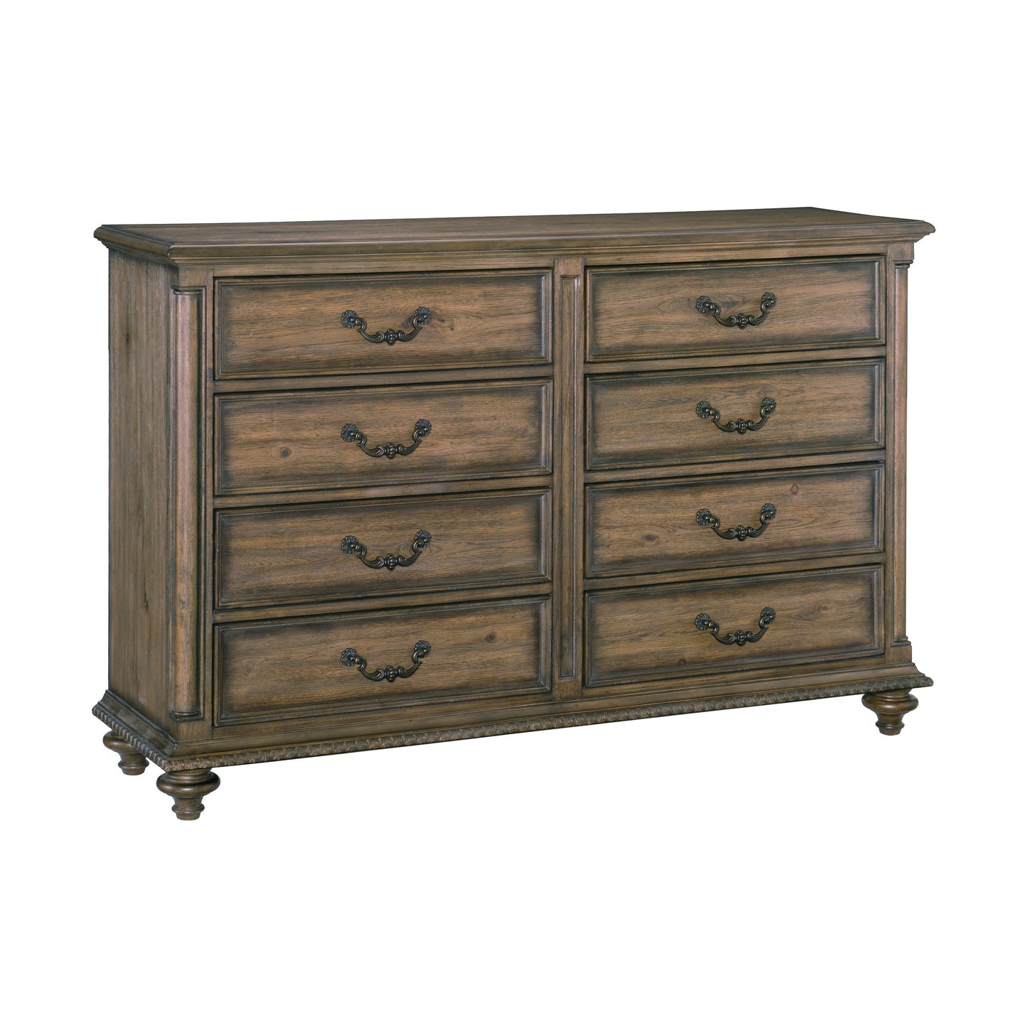 Traditional Vintage Style 1pc Dresser of 8 Drawers Metal Hardware Weathered Pecan Finish Classic Bedroom Furniture