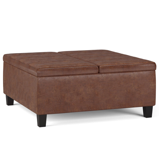 Ellis - Coffee Table Storage Ottoman - Distressed Saddle Brown