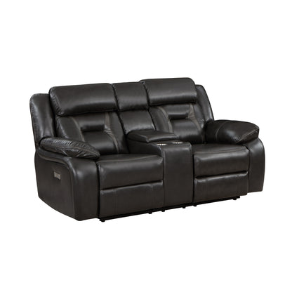 1pc Living Room Furniture Modern Design Power Reclining Love Seat with Center Console Dark Gray Breathable Faux Leather Upholstery USB Ports Contemporary Home