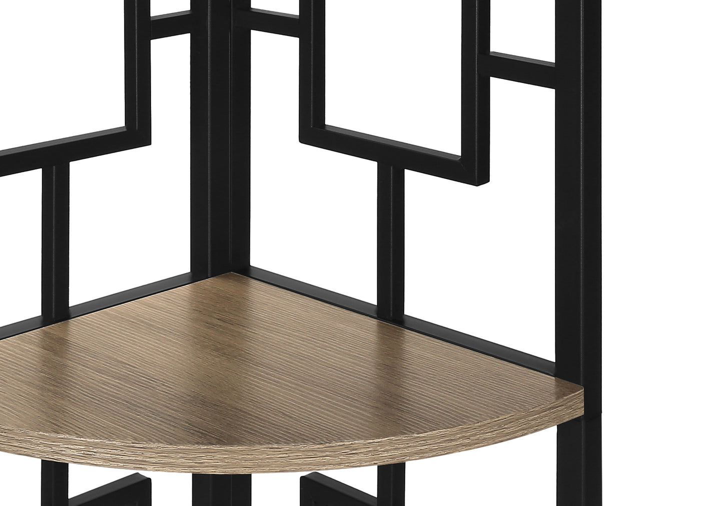 Bookshelf, Bookcase, Etagere, Corner, 4 Tier, 62"h, Office, Bedroom, Brown Laminate, Black Metal, Contemporary, Modern