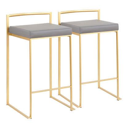 Fuji Contemporary Counter Stool in Gold with Grey Faux Leather by LumiSource - Set of 2