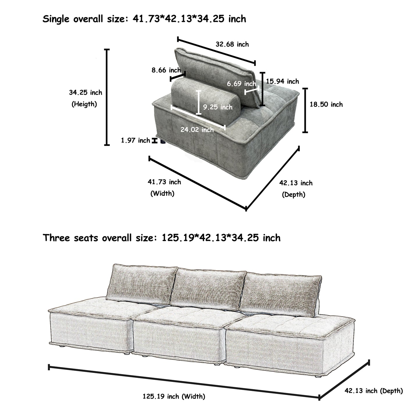 Modular 4-Piece Sofa with Adjustable and Removable Backrests for Ultimate Comfort Oversized sofa chenille light grey sofa