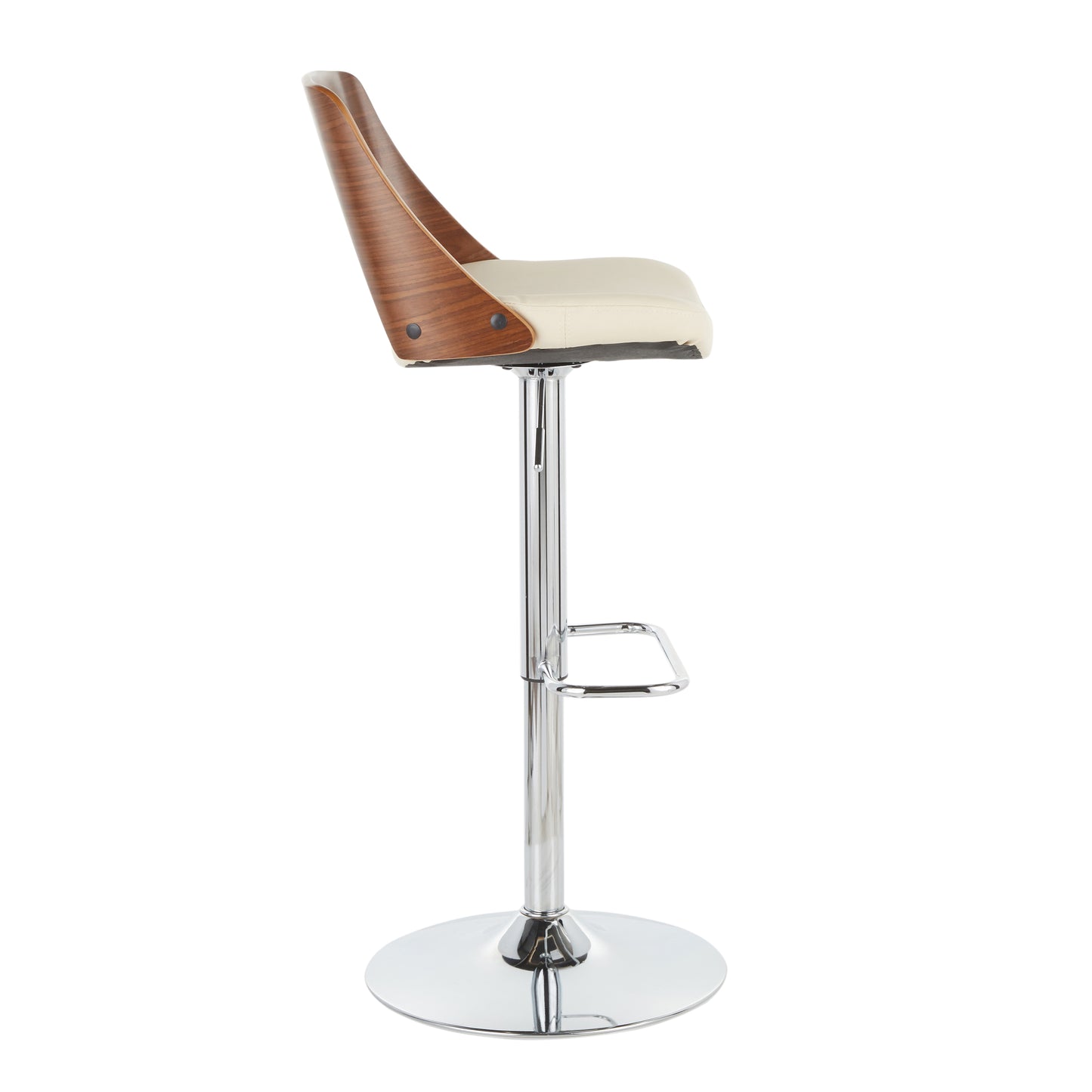 Valencia Mid-Century Modern Adjustable Barstool with Swivel in Walnut and Cream Faux Leather by LumiSource