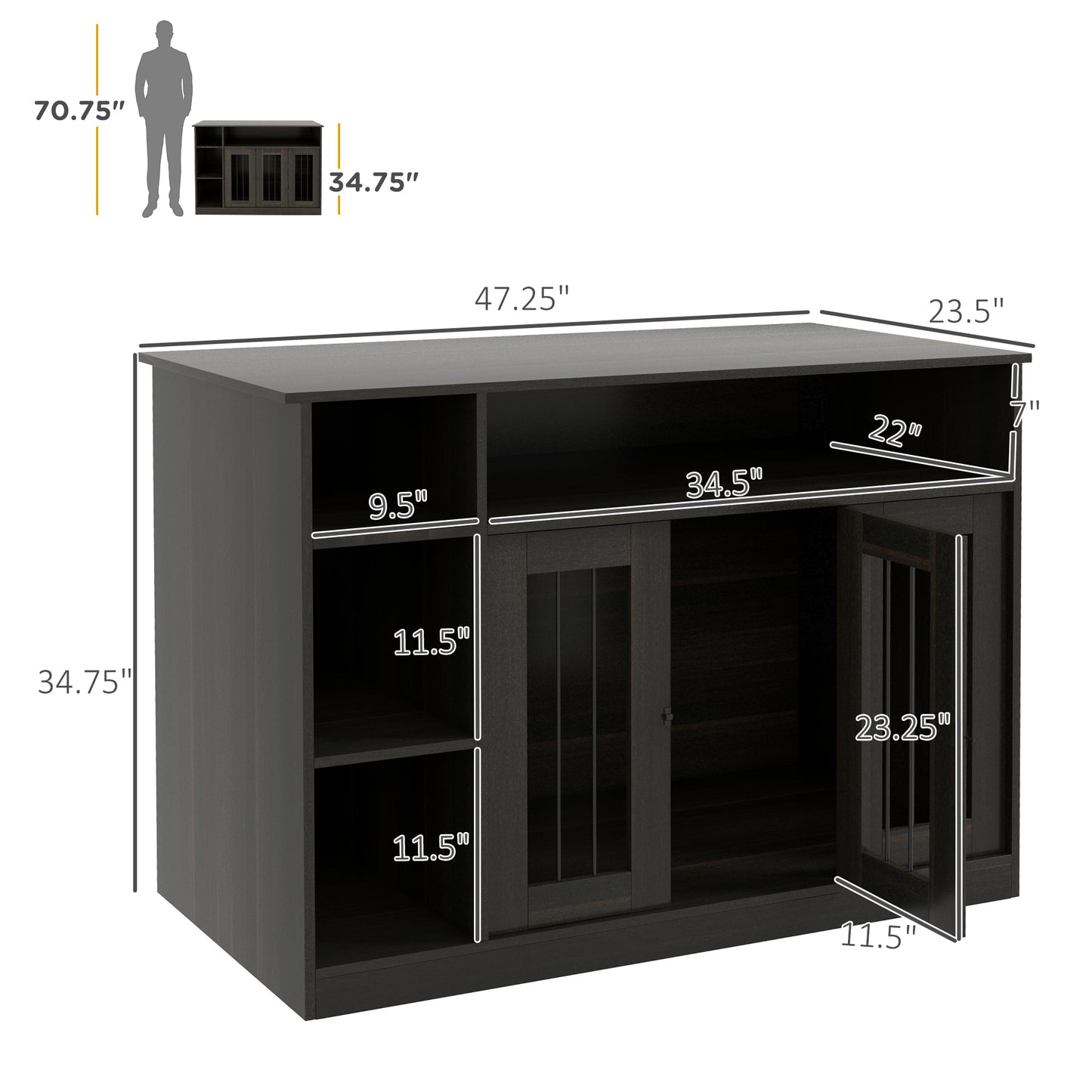 PawHut Dog Crate Furniture with Adjustable Shelf, Dog Crate End Table, Indoor Pet Crate for Medium and Large Dogs, with Large Flat Surface, 47" x 23.5" x 35", Brown