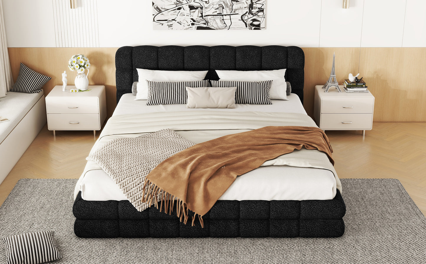 Queen Size Upholstered Platform Bed, Black