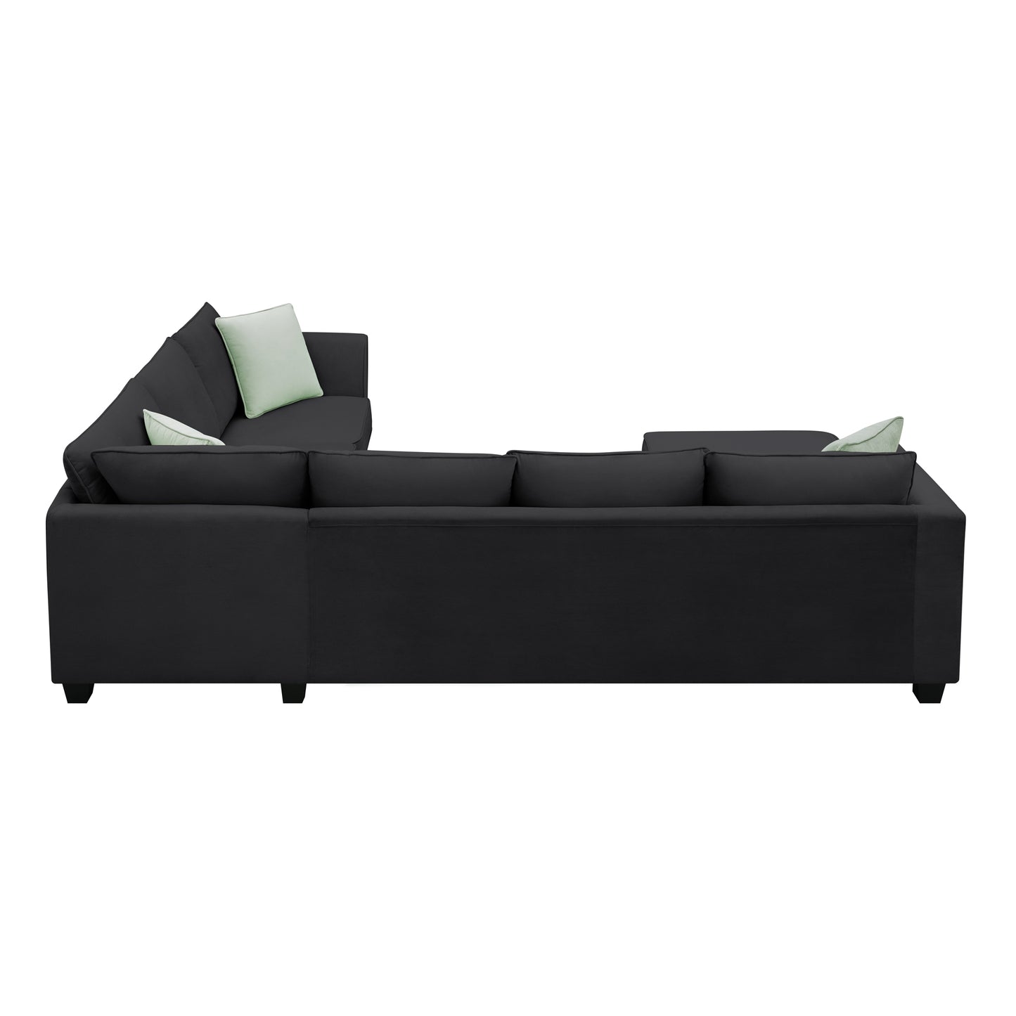 112x87" Sectional Sofa Couches Living Room Sets, 7 Seats Modular Sectional Sofa with Ottoman, L Shape Fabric Sofa Corner Couch Set with 3 Pillows, Black(New of GS008210AAB)