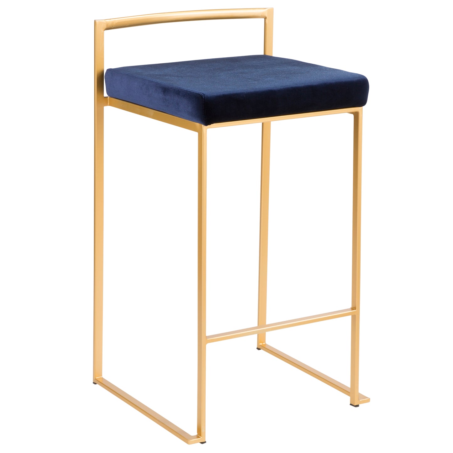 Fuji Contemporary-Glam Stackable Counter Stool in Gold with Blue Velvet Cushion by LumiSource - Set of 2