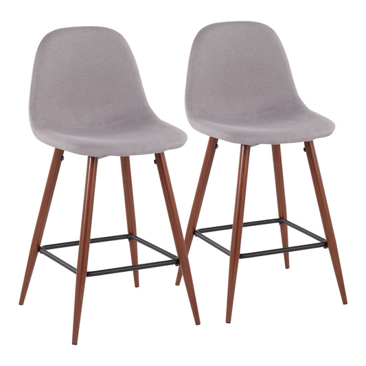 Pebble Mid-Century Modern Counter Stool in Walnut and Light Grey by LumiSource - Set of 2