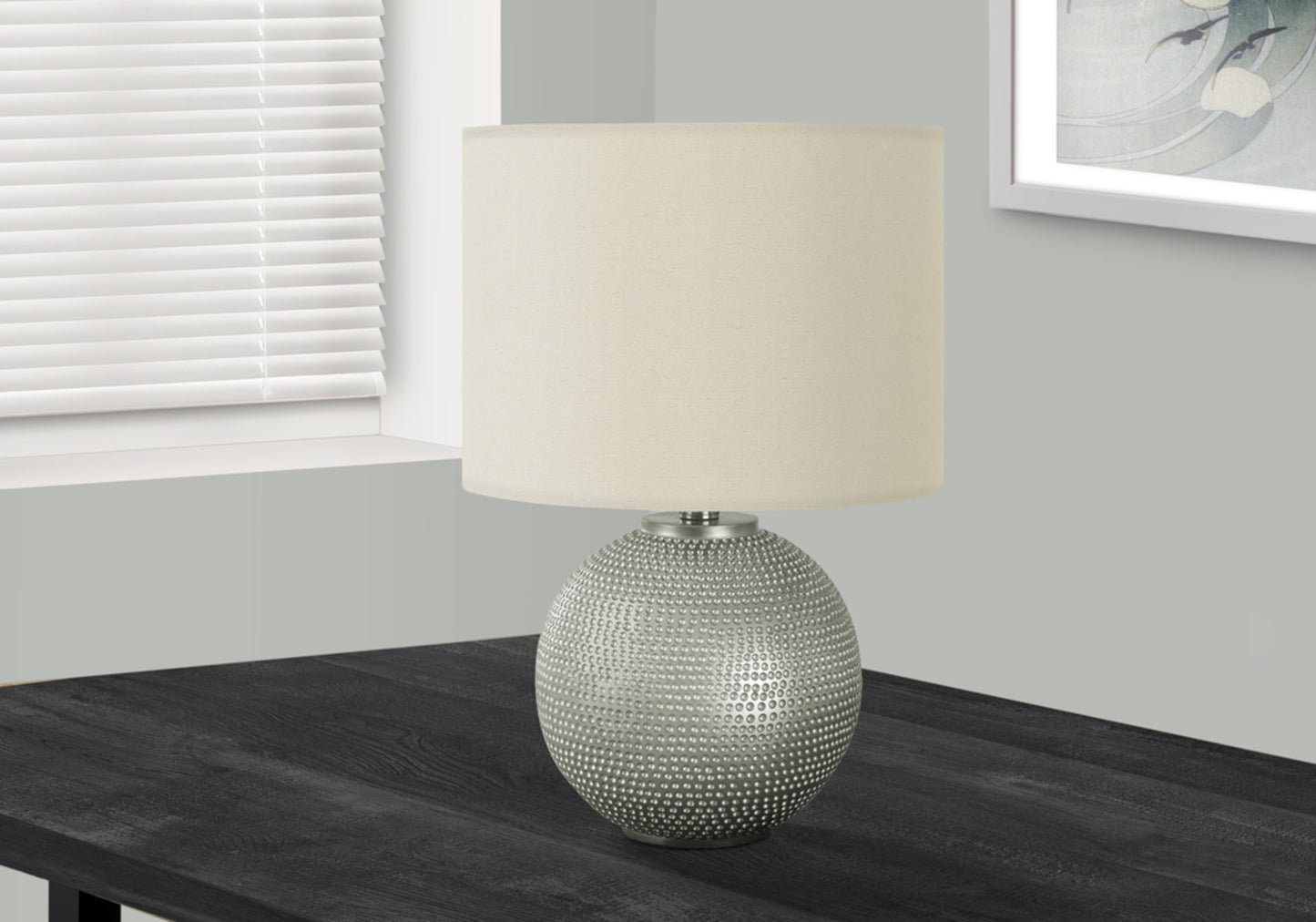 Lighting, 19"h, Table Lamp, Grey Resin, Ivory / Cream Shade, Modern